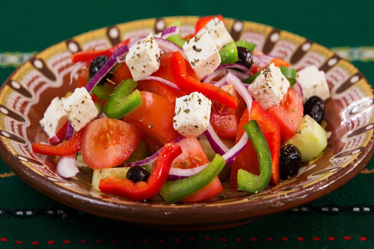 food, plate, greek salad